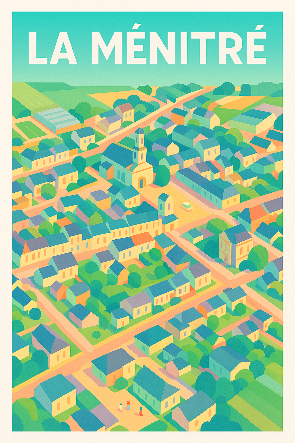 Affiche de La Ménitré - Vue colorée et apaisante du village