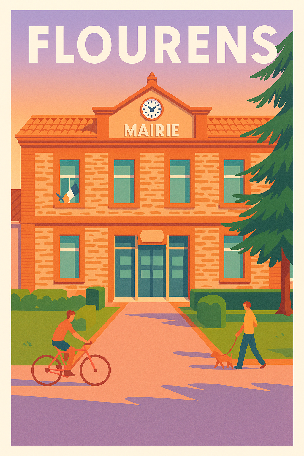 Affiche de Flourens - Charme paisible de la mairie au coucher du soleil