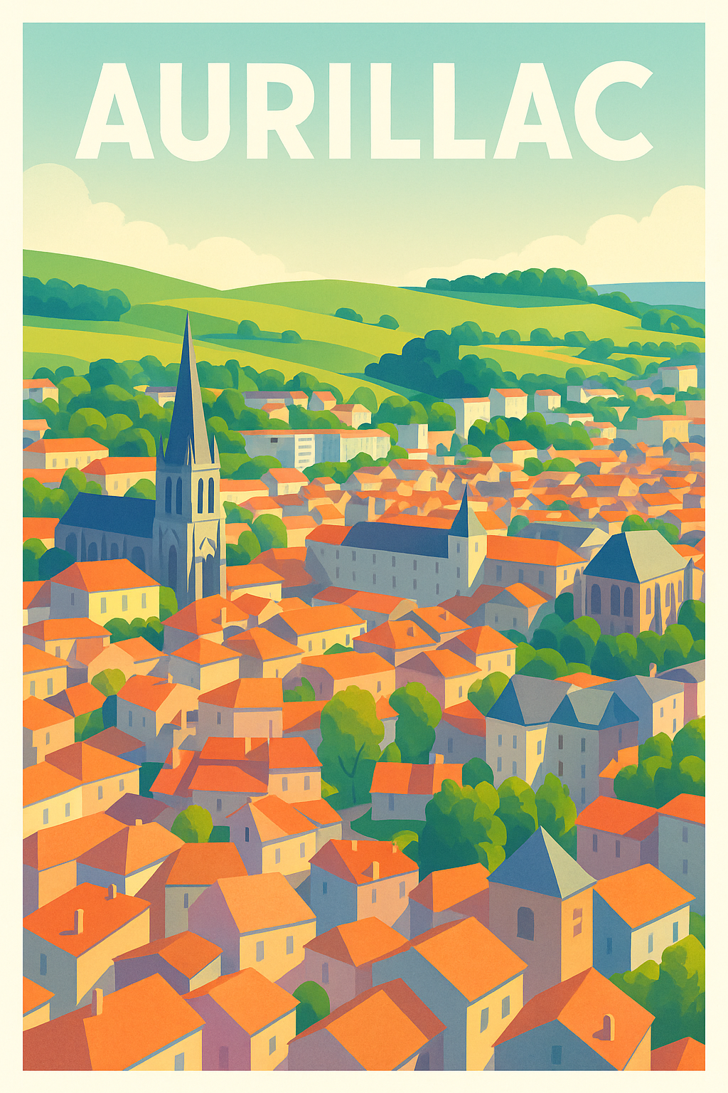 Affiche Aurillac — Le charme lumineux d'une ville authentique · poster d'art de Aurillac