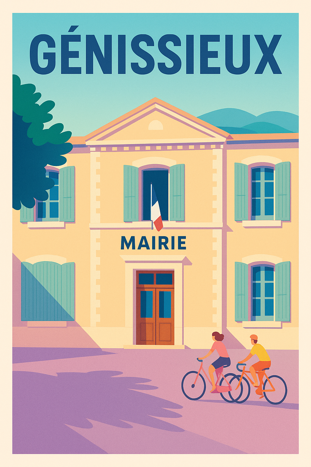 Affiche de Génissieux - L'ambiance paisible de la mairie en vélo