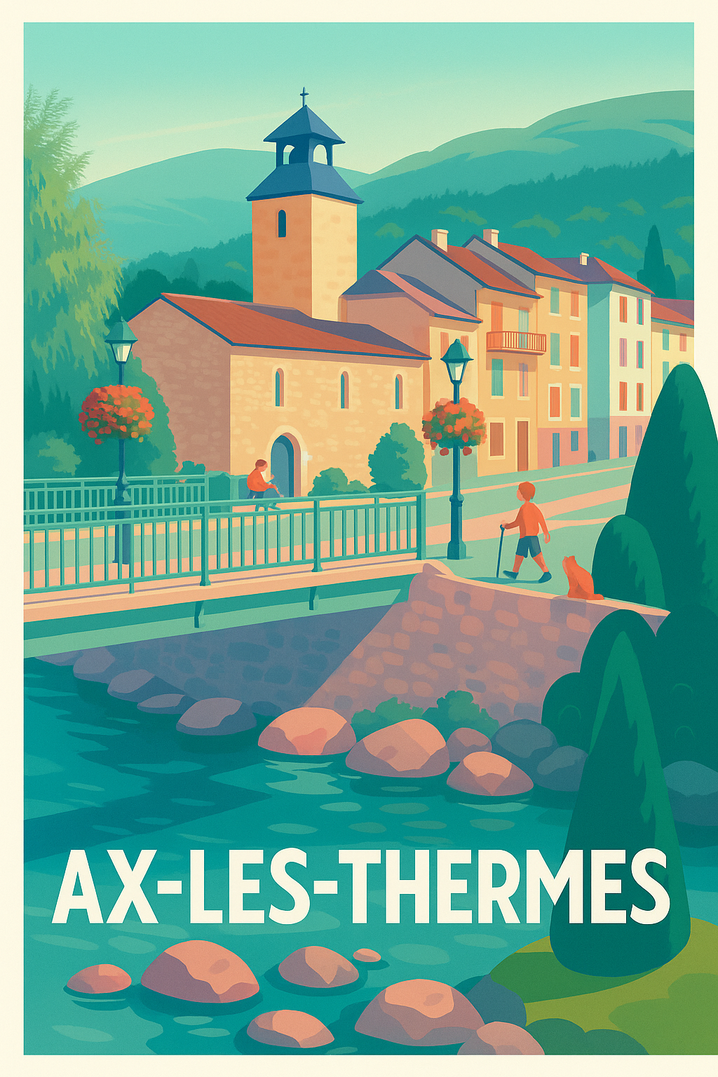 Affiche Ax-les-Thermes — Charme et Sérénité Pyrénéenne · poster d'art de Ax-les-Thermes
