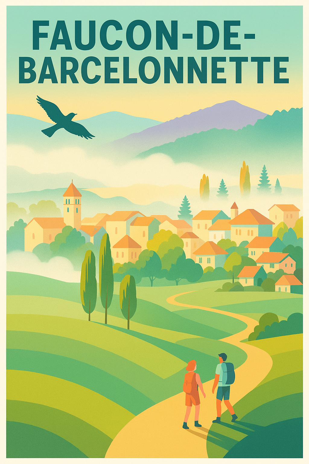 Affiche Faucon-de-Barcelonnette — Invitation à la randonnée en pleine nature · poster d'art de Faucon-de-Barcelonnette