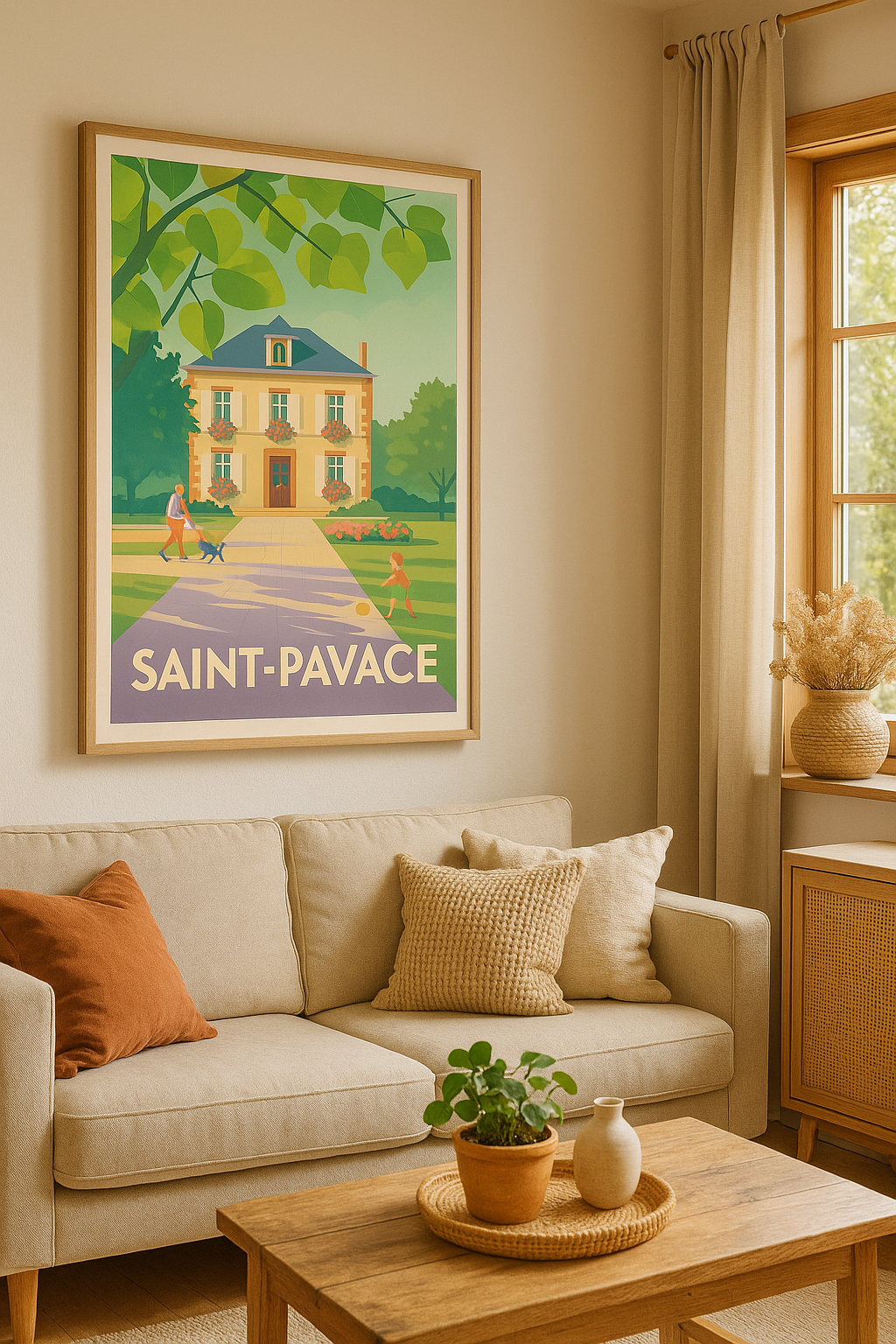 Mise en situation Affiche Saint-Pavace - Douceur de vivre en bord de jardin
