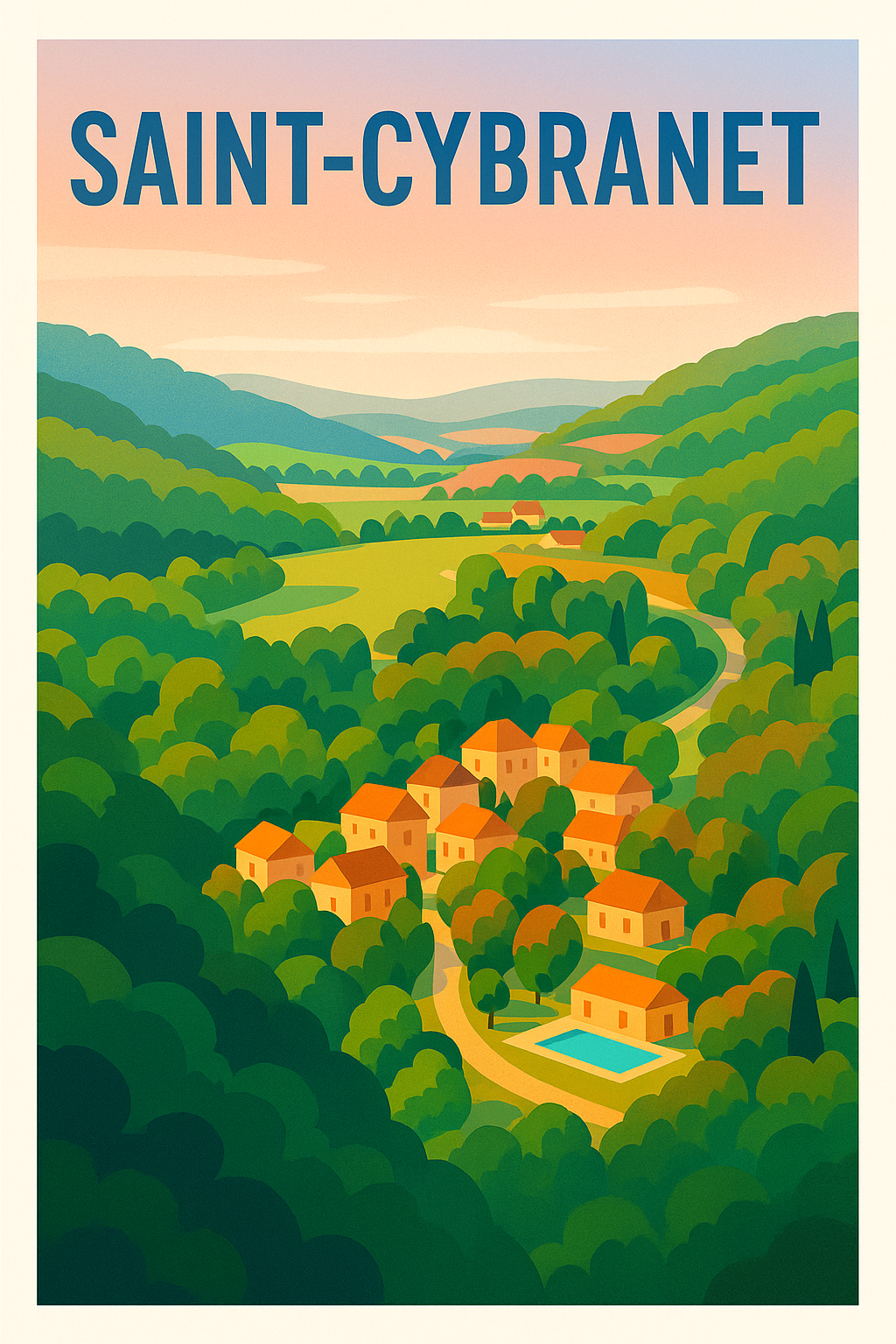 Affiche Saint-Cybranet — Le charme paisible de la vallée verdoyante · poster d'art de Saint-Cybranet