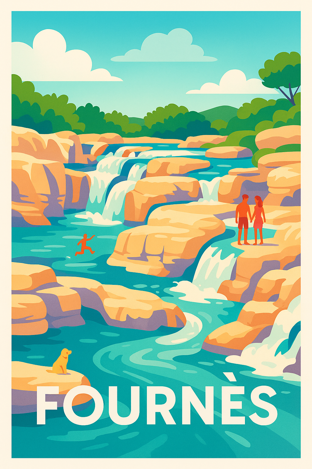 Affiche Fournès — Évasion et nature en cascade · poster d'art de Fournès