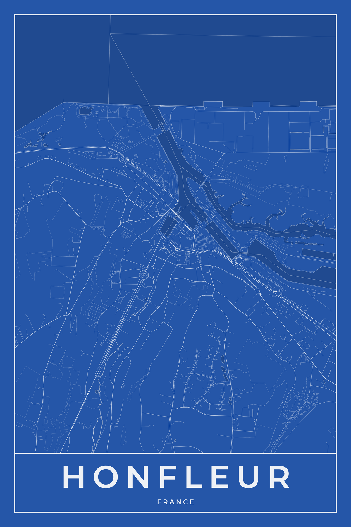 Carte d'Honfleur bleue - Affiche personnalisée
