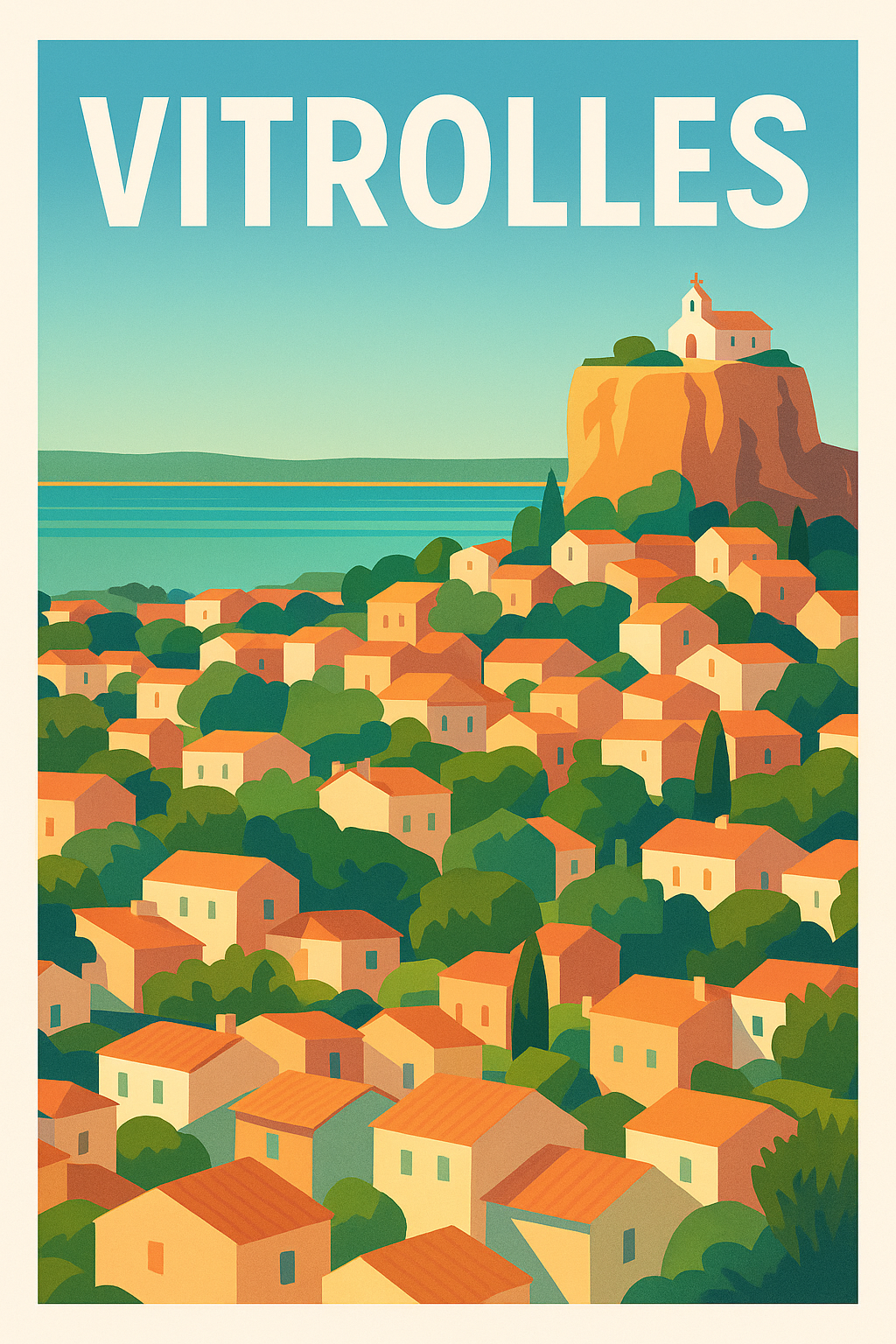 Affiche Vitrolles — Vue ensoleillée sur la cité provençale · poster d'art de Vitrolles