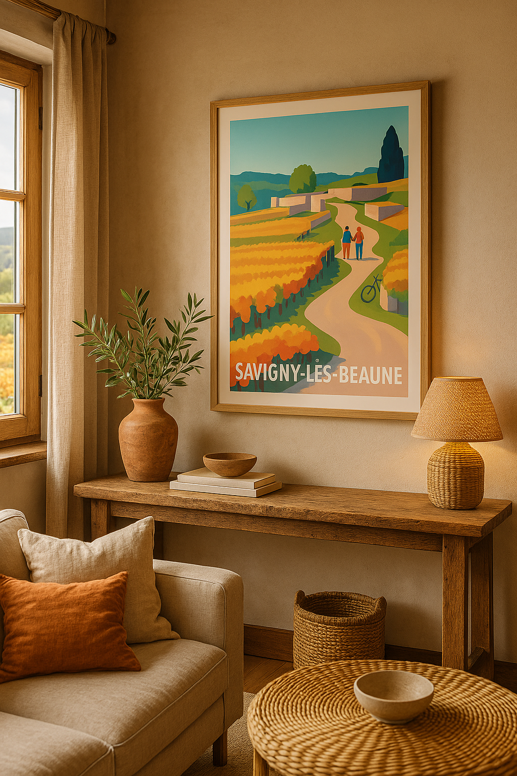Affiche Savigny-lès-Beaune — Promenade en terres viticoles · poster d'art de Savigny-lès-Beaune