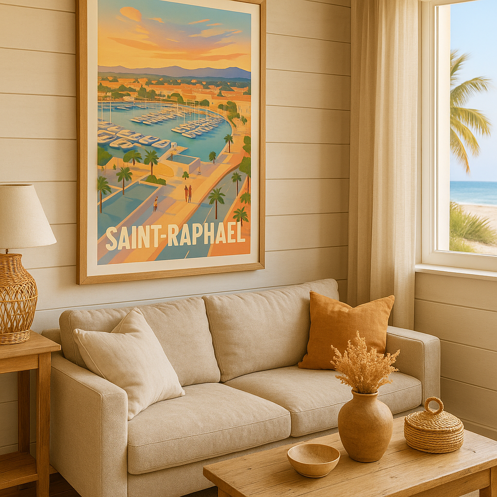 Mise en situation Affiche Saint-Raphaël - L'élégance du port au coucher du soleil