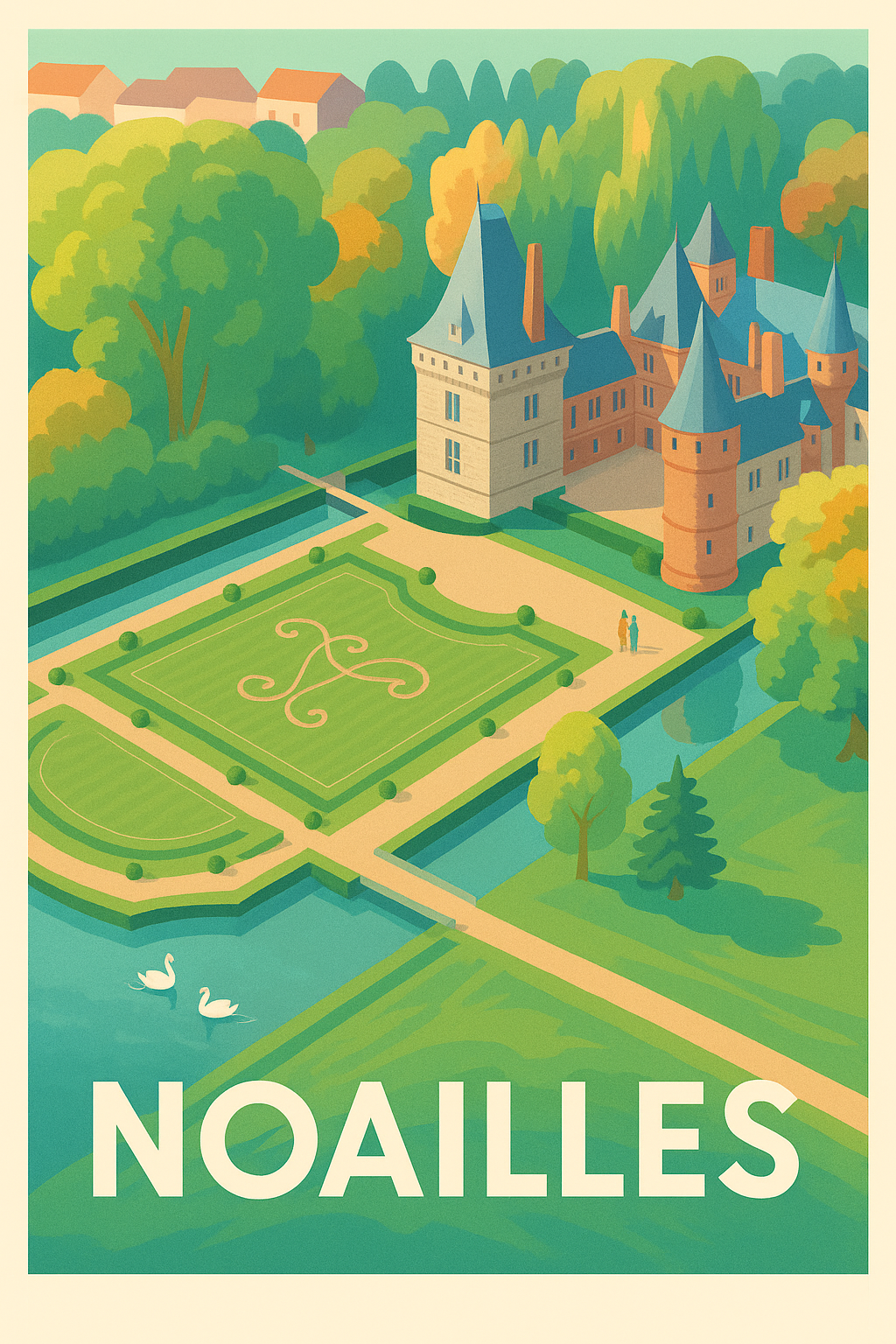 Affiche Noailles — L'élégance paisible du château et ses jardins · poster d'art de Noailles