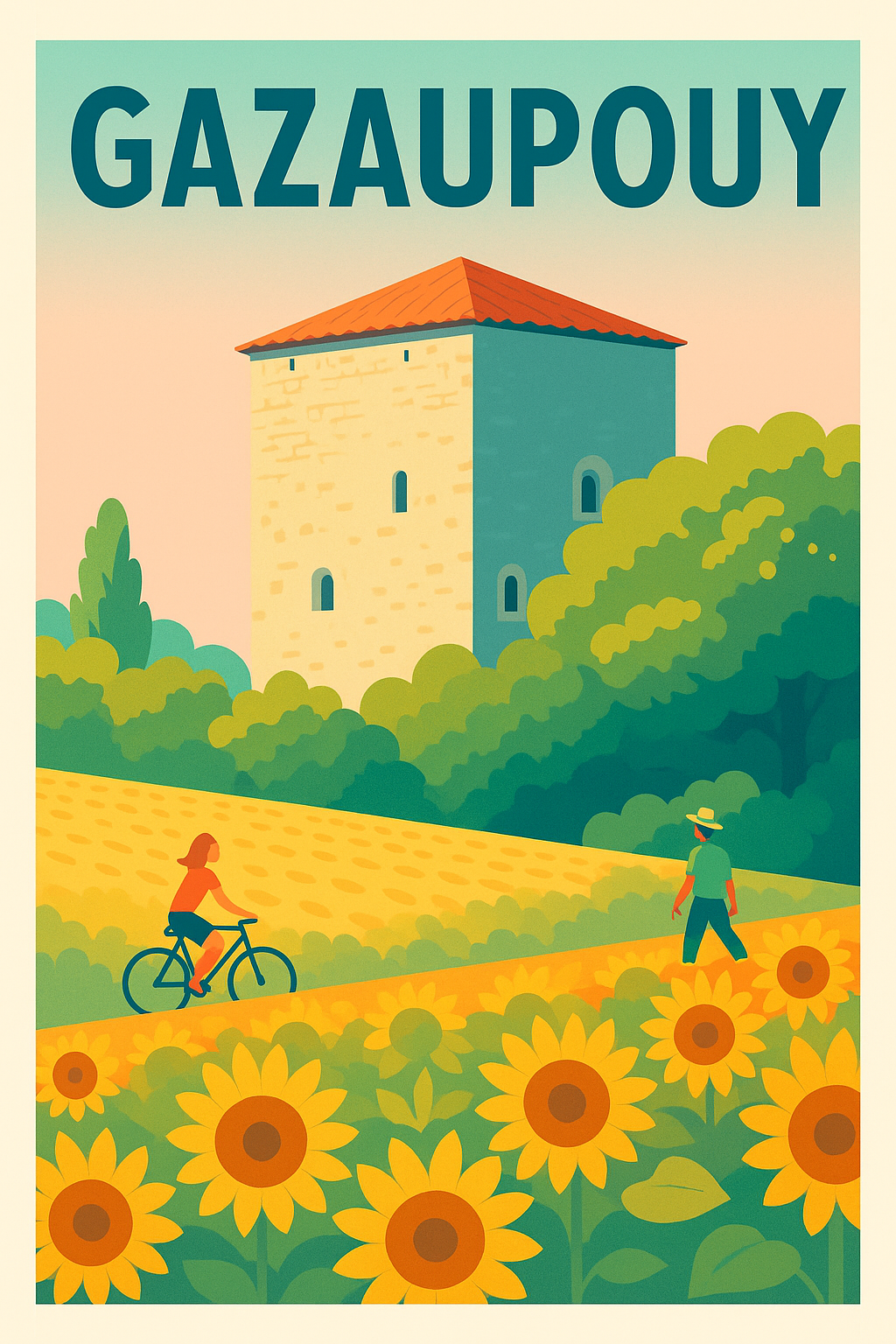 Affiche Gazaupouy — Évasion champêtre au cœur des tournesols · poster d'art de Gazaupouy