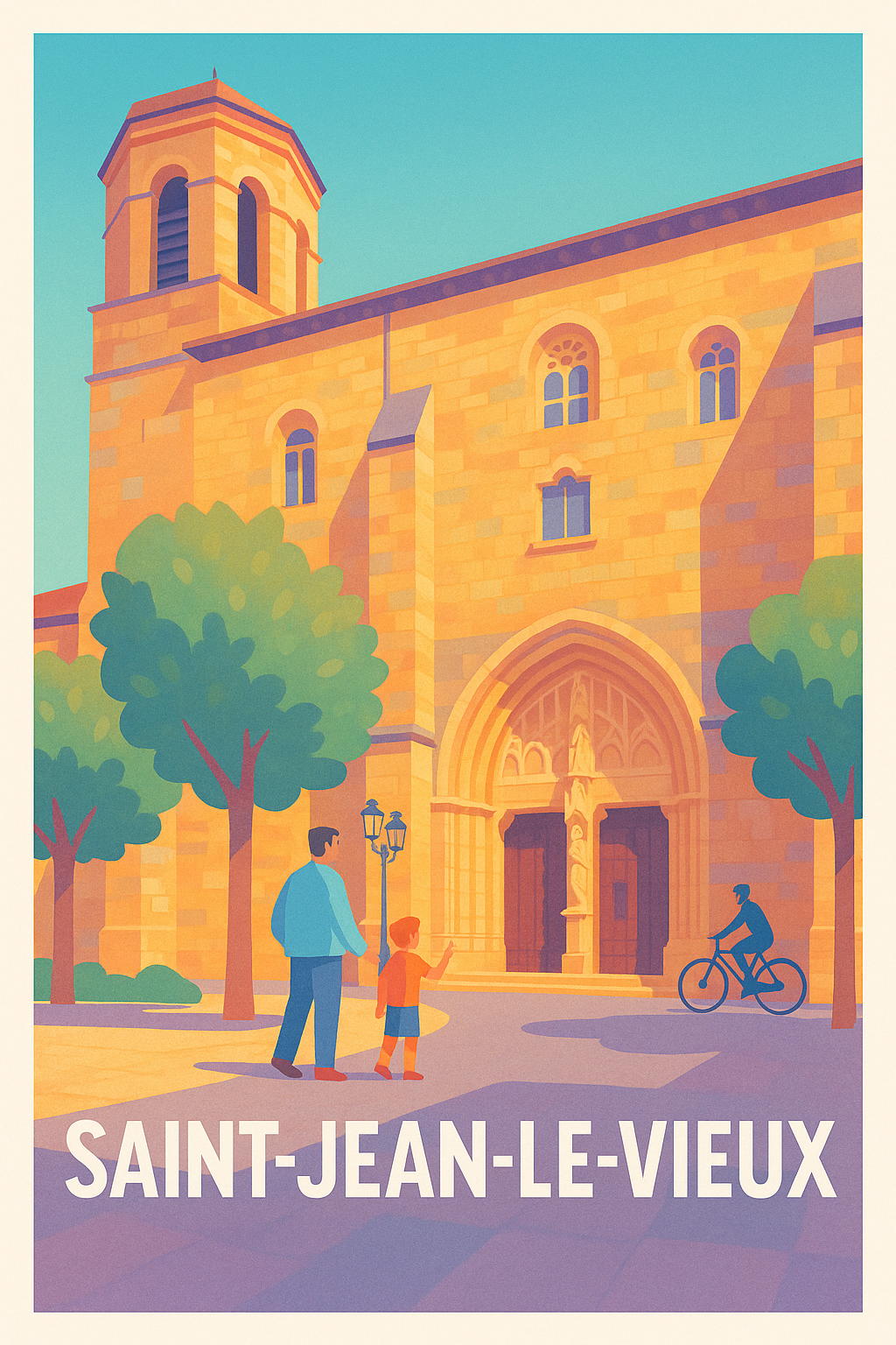 Affiche Saint-Jean-le-Vieux — L'église au cœur du village · poster d'art de Saint-Jean-le-Vieux