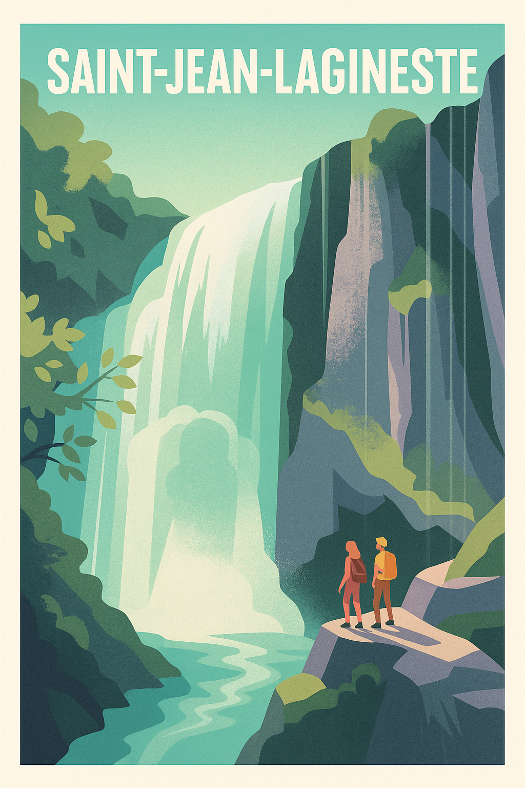 Affiche Saint-Jean-Lagineste — L'appel rafraîchissant de la cascade · poster d'art de Saint-Jean-Lagineste