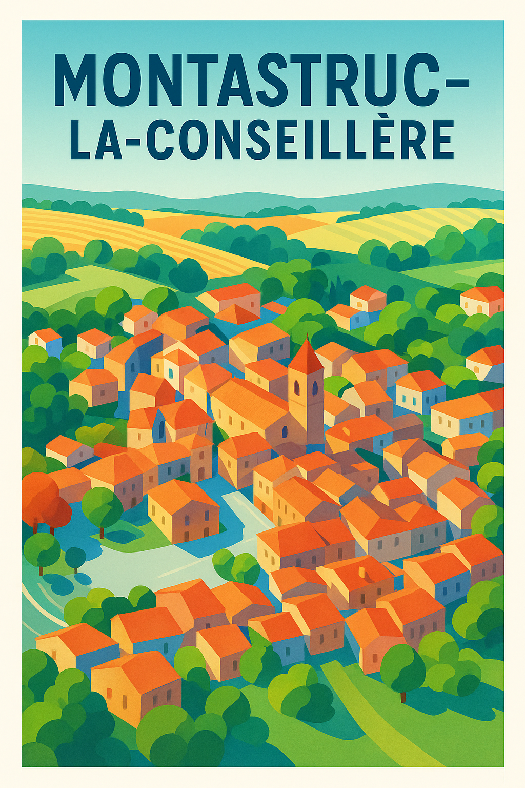 Affiche de Montastruc-la-Conseillère - Vue pittoresque du village occitan