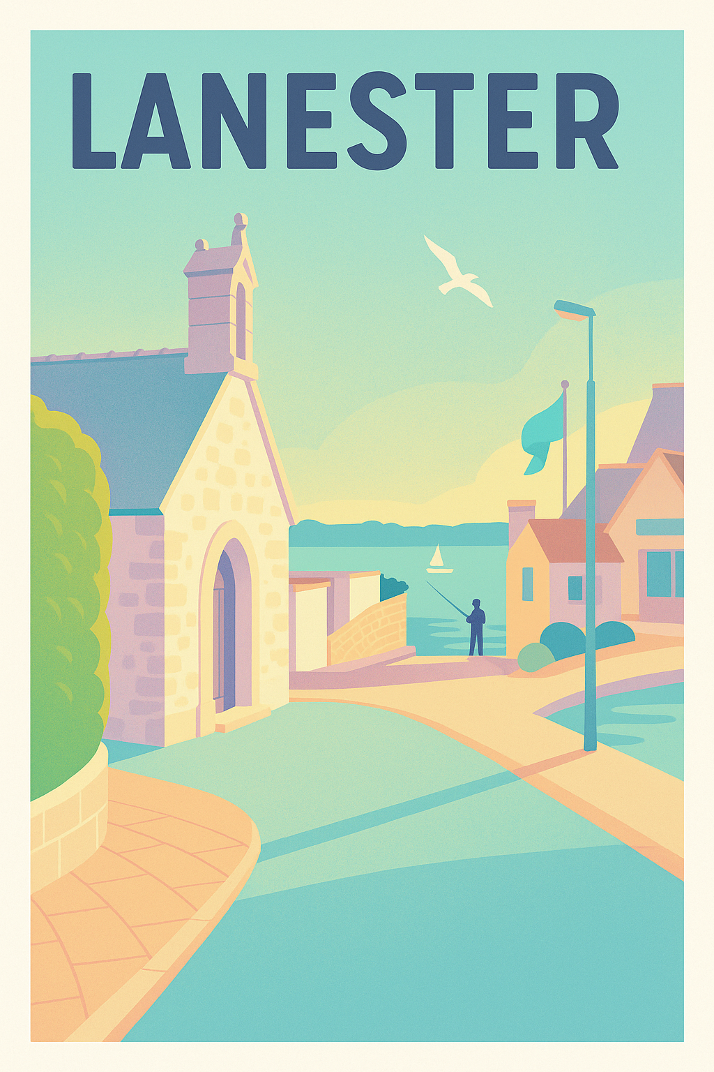 Affiche Lanester — Vue apaisante sur les bords de l'eau · poster d'art de Lanester
