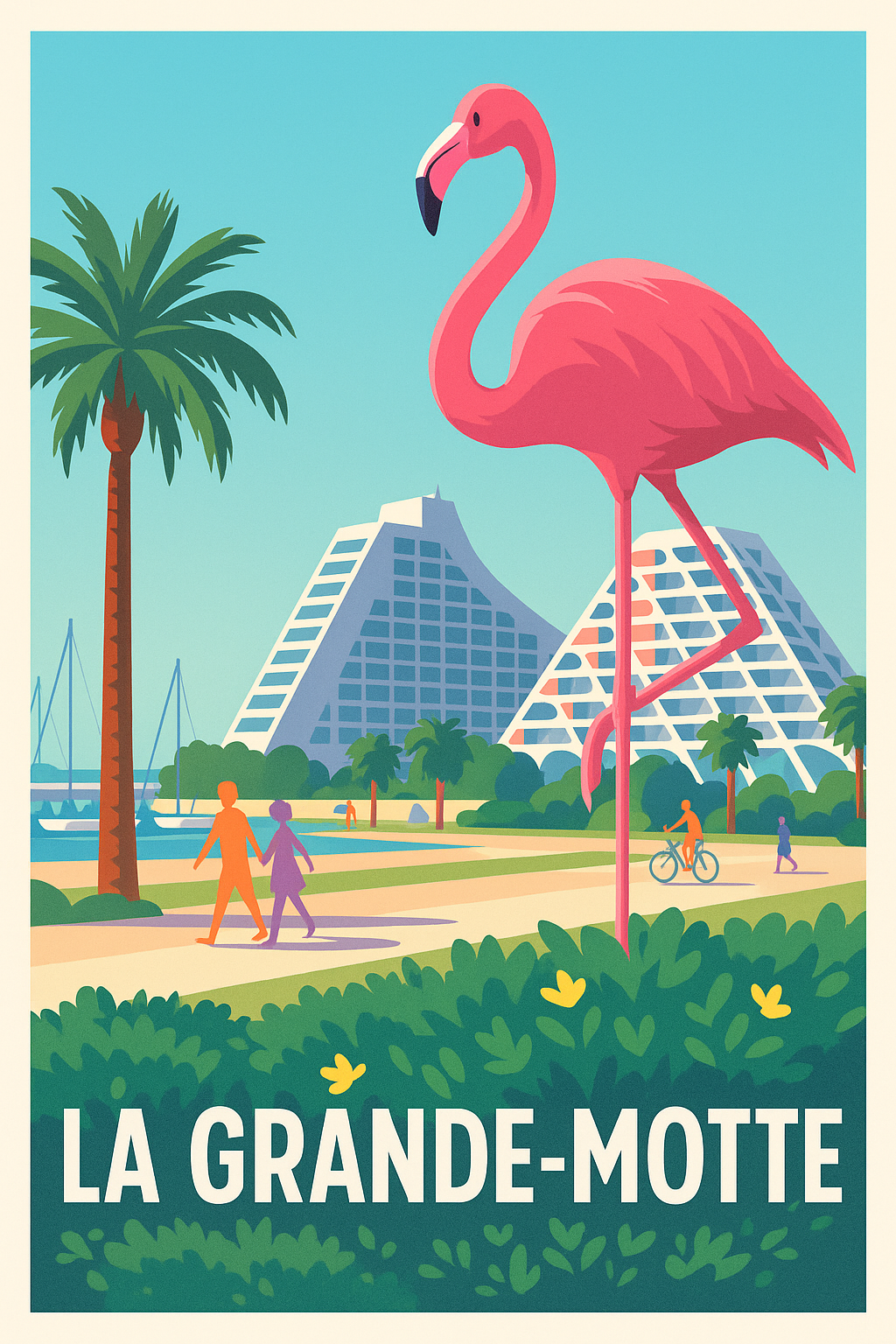 Affiche La Grande-Motte — Ambiance balnéaire et architecture iconique · poster d'art de La Grande-Motte