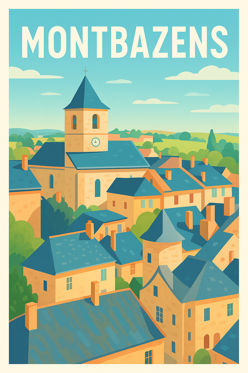 Affiche de Montbazens - Une vue paisible sur le village aux toits bleus
