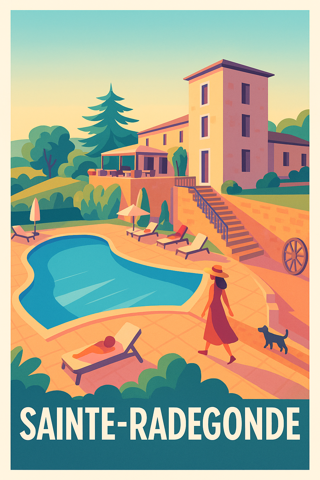 Affiche Sainte-Radegonde — Charme et sérénité au bord de la piscine · poster d'art de Sainte-Radegonde