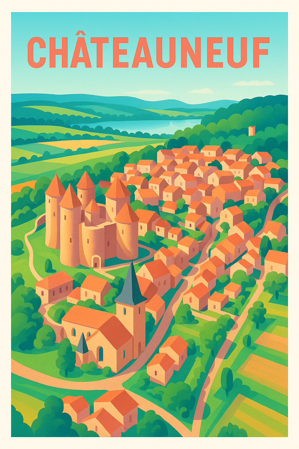 Affiche Châteauneuf — Village médiéval en lumière · poster d'art de Châteauneuf
