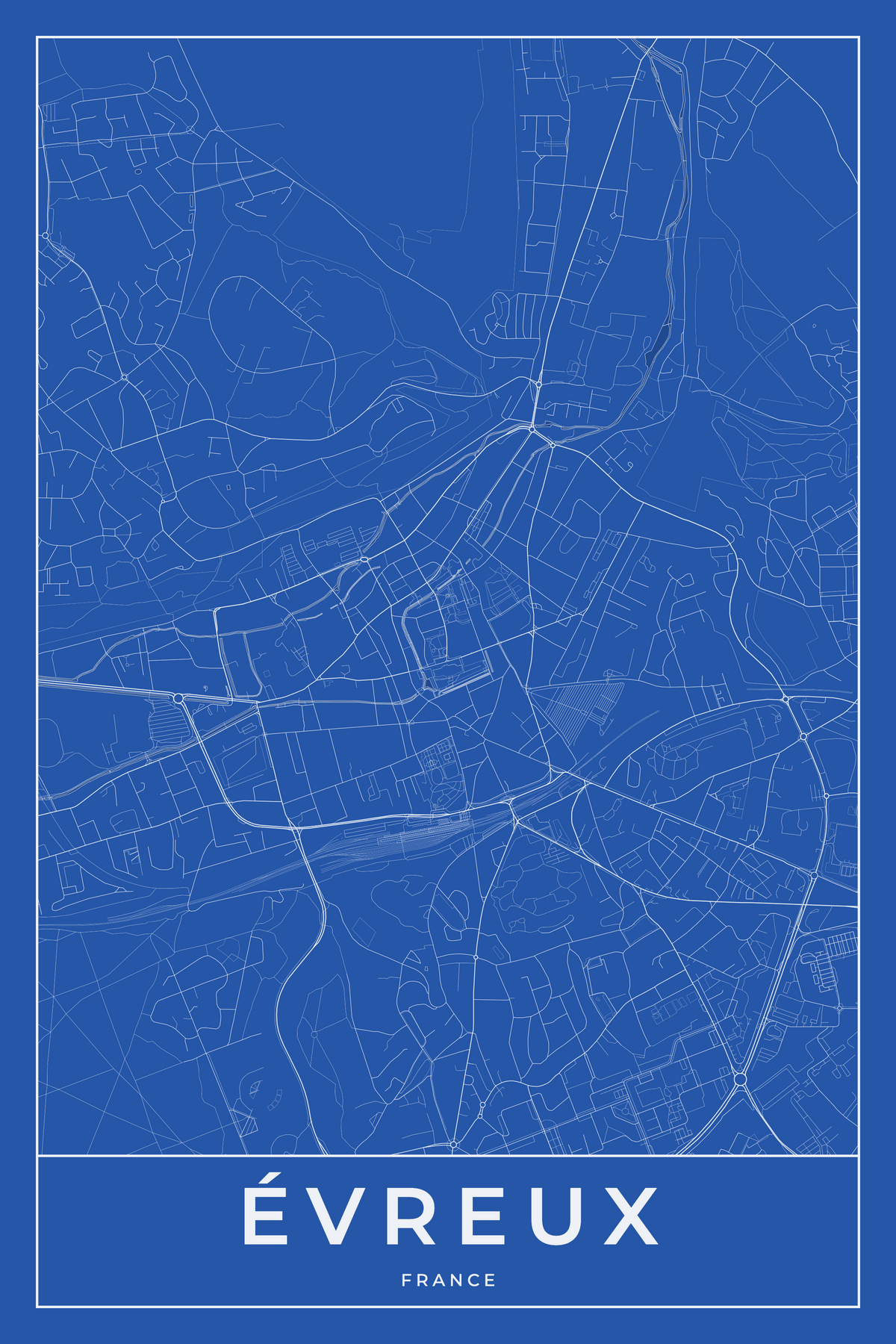 Carte d'Évreux bleue - Affiche personnalisée