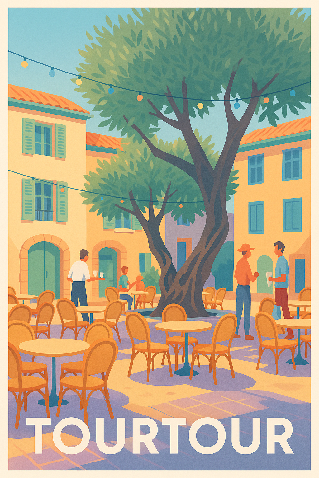 Affiche Tourtour — L'élégance d'une place provençale ensoleillée · poster d'art de Tourtour