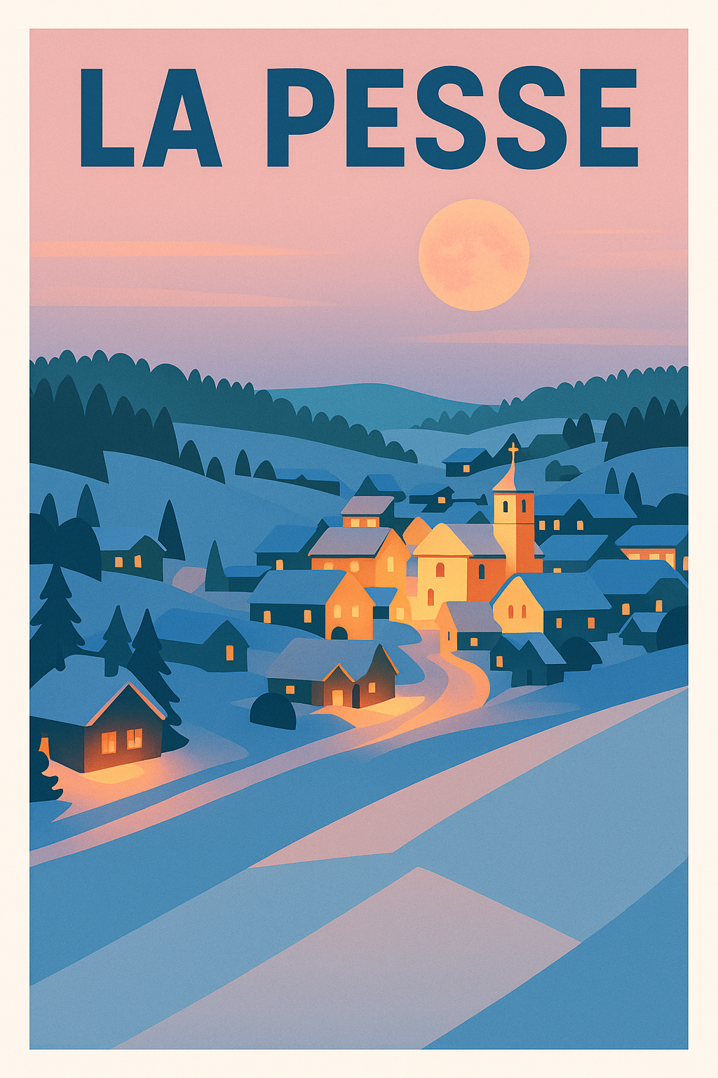 Affiche de La Pesse - Village paisible au clair de lune