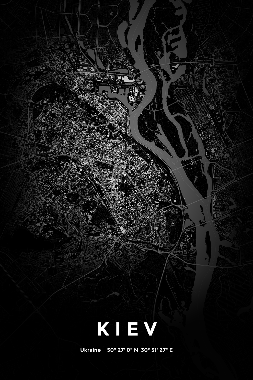 Carte de Kiev nuit - Affiche personnalisée