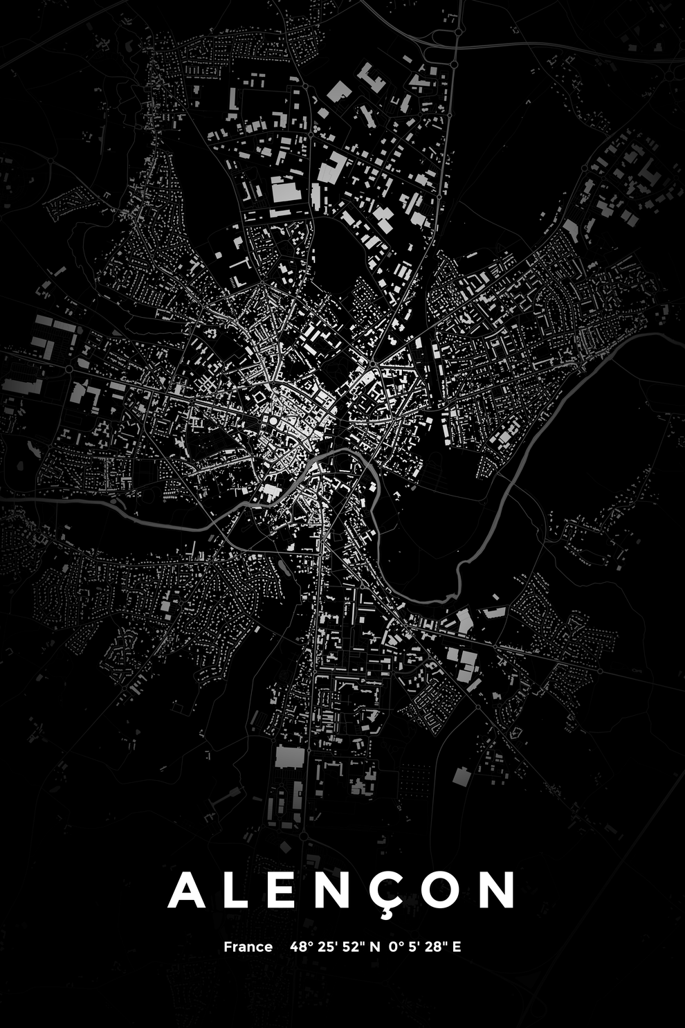Carte d'Alençon nuit - Affiche personnalisée