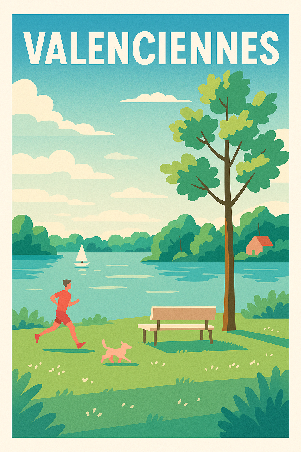 Affiche Valenciennes — Verdure et sérénité au bord de l'eau · poster d'art de Valenciennes