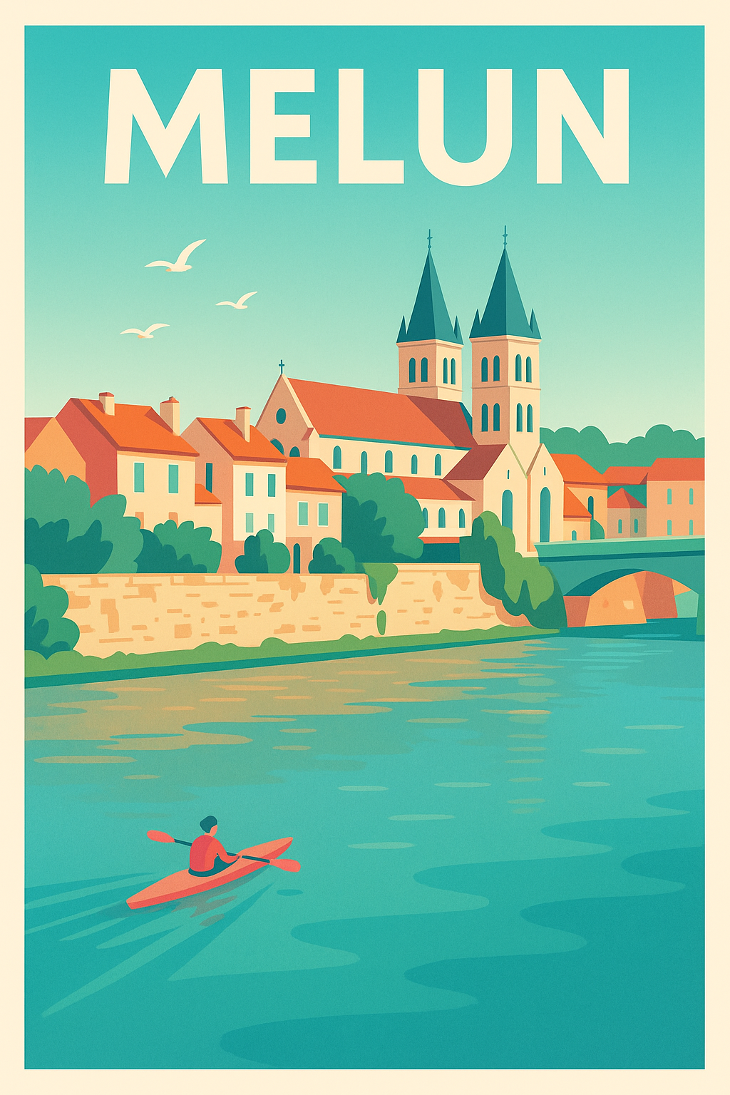 Affiche Melun — Escapade paisible au bord de l'eau · poster d'art de Melun