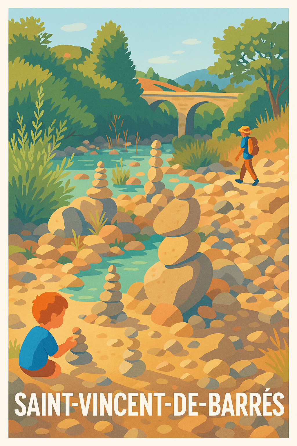 Affiche Saint-Vincent-de-Barrés — Sérénité au fil de la rivière · poster d'art de Saint-Vincent-de-Barrés