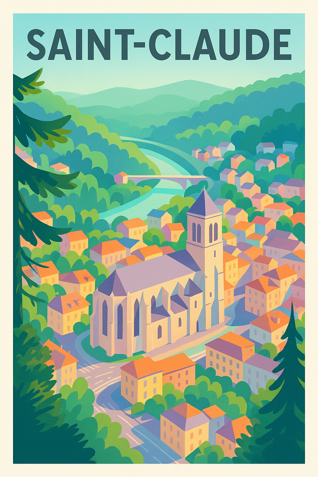 Affiche de Saint-Claude - Harmonie entre nature et architecture