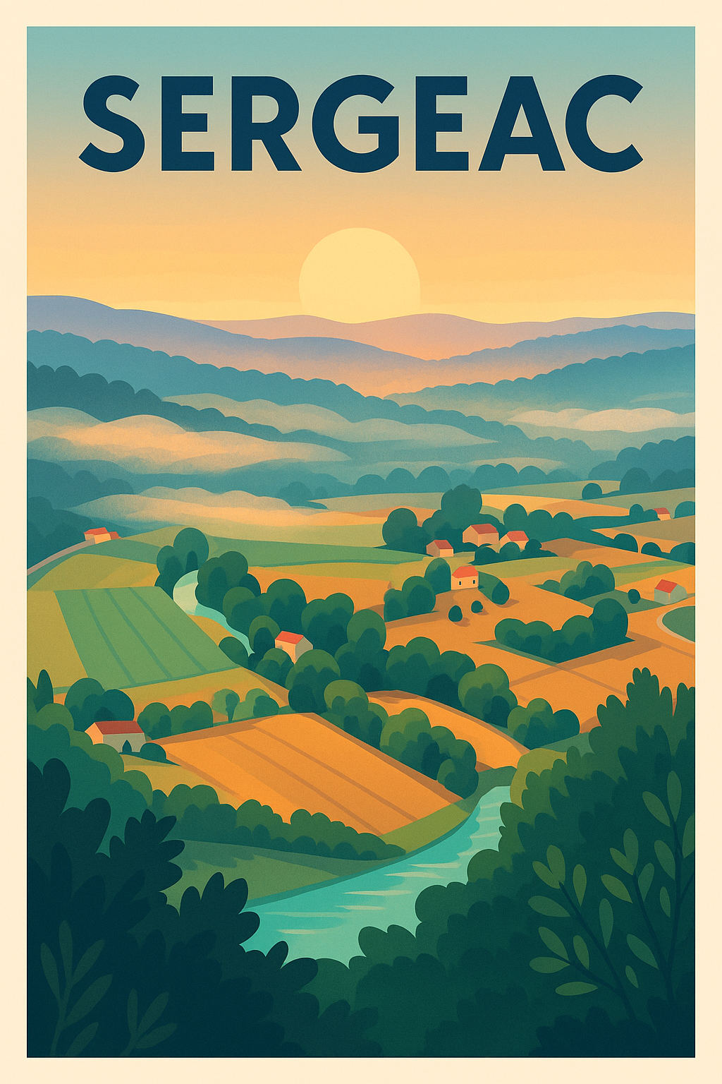 Affiche Sergeac — Douceur des paysages vallonnés · poster d'art de Sergeac