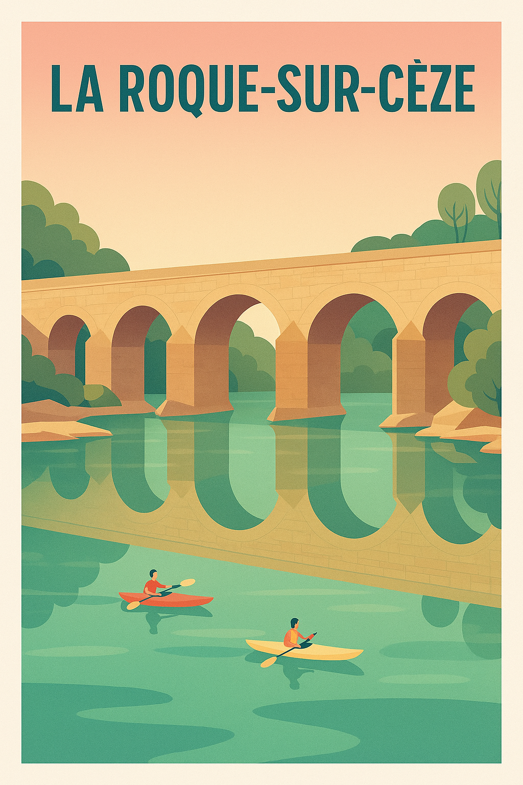 Affiche La Roque-sur-Cèze — L'élégance tranquille du pont médiéval · poster d'art de La Roque-sur-Cèze
