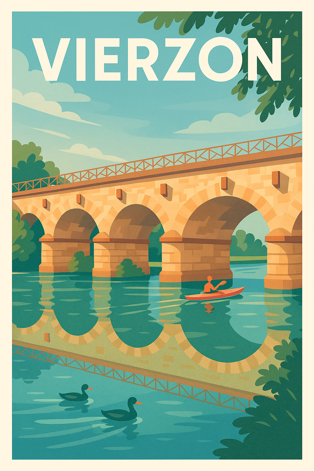 Affiche Vierzon — Harmonie sur l'eau et pierre · poster d'art de Vierzon