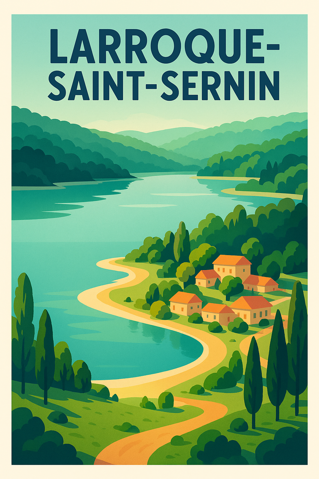 Affiche Larroque-Saint-Sernin — Évasion au bord de l'eau · poster d'art de Larroque-Saint-Sernin