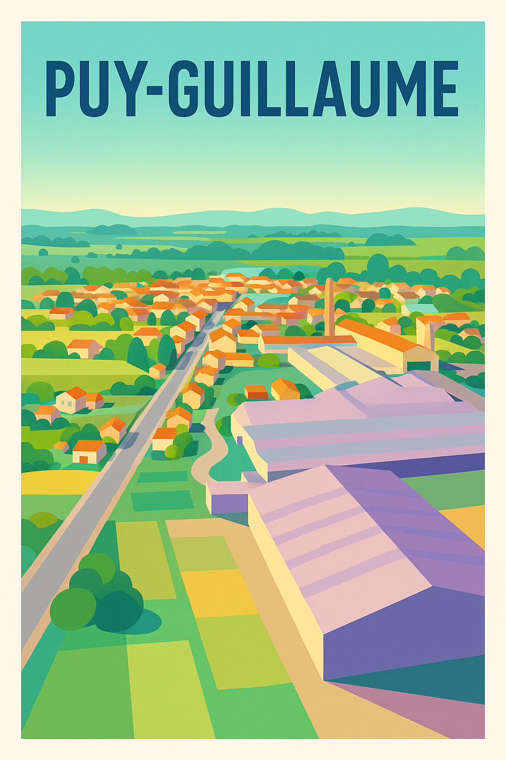 Affiche de Puy-Guillaume - Une vue colorée sur la vallée auvergnate
