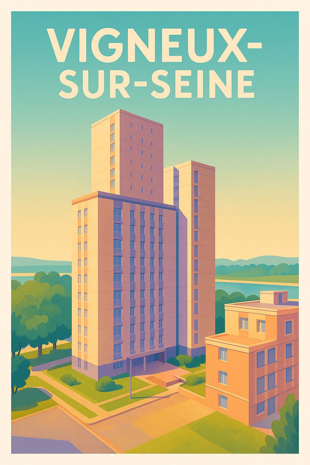Affiche de Vigneux-sur-Seine - Douceur de vie urbaine au bord de la rivière