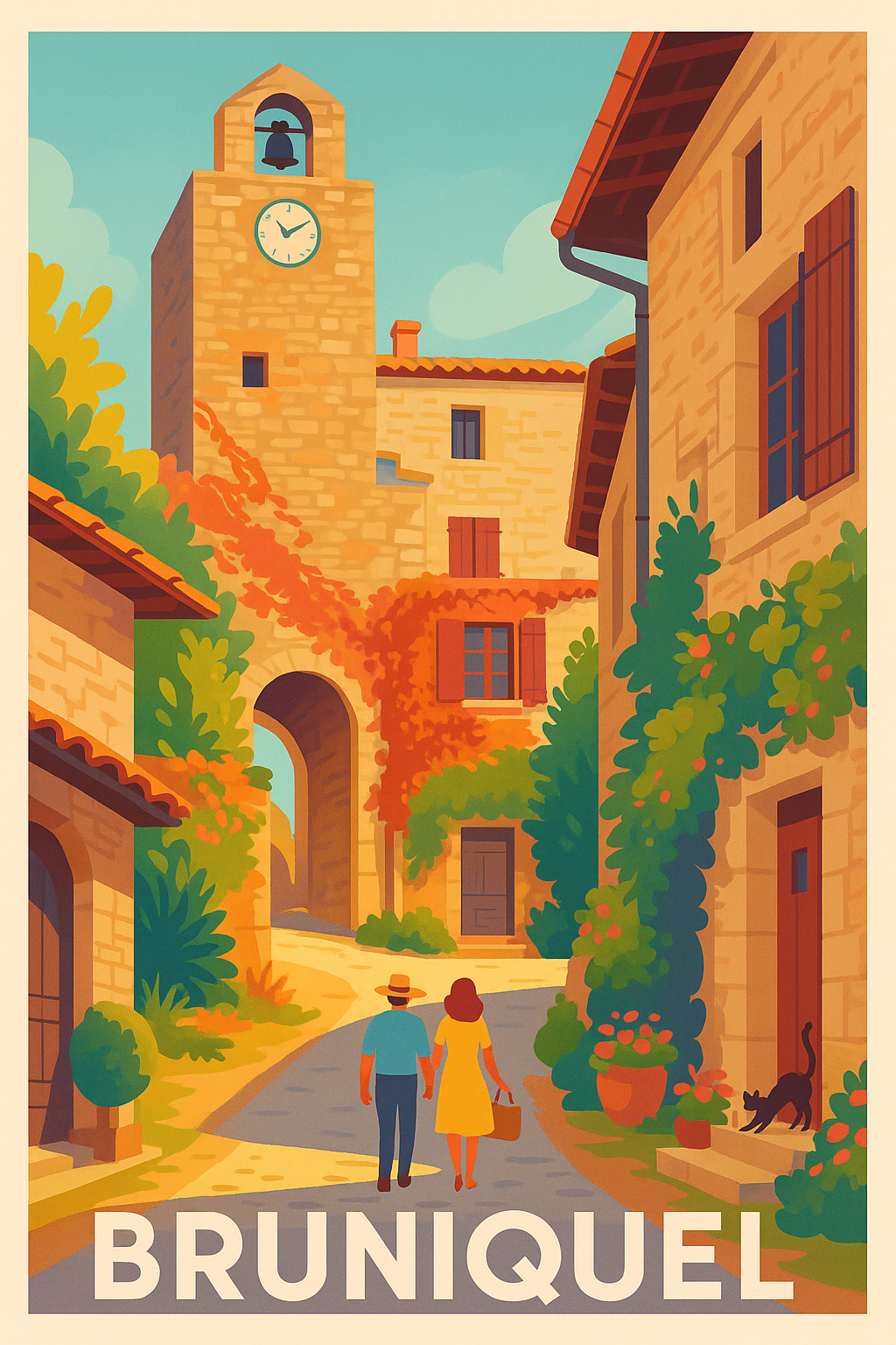Affiche Bruniquel — Charme et sérénité au cœur du village · poster d'art de Bruniquel