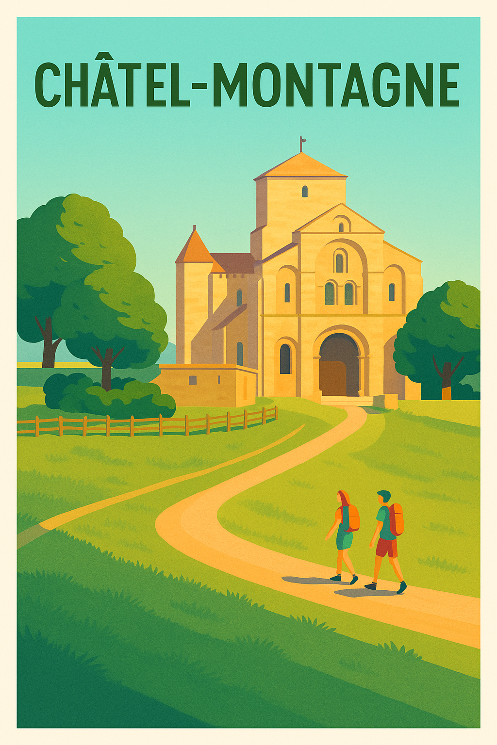 Affiche Châtel-Montagne — Escapade bucolique en Auvergne · poster d'art de Châtel-Montagne