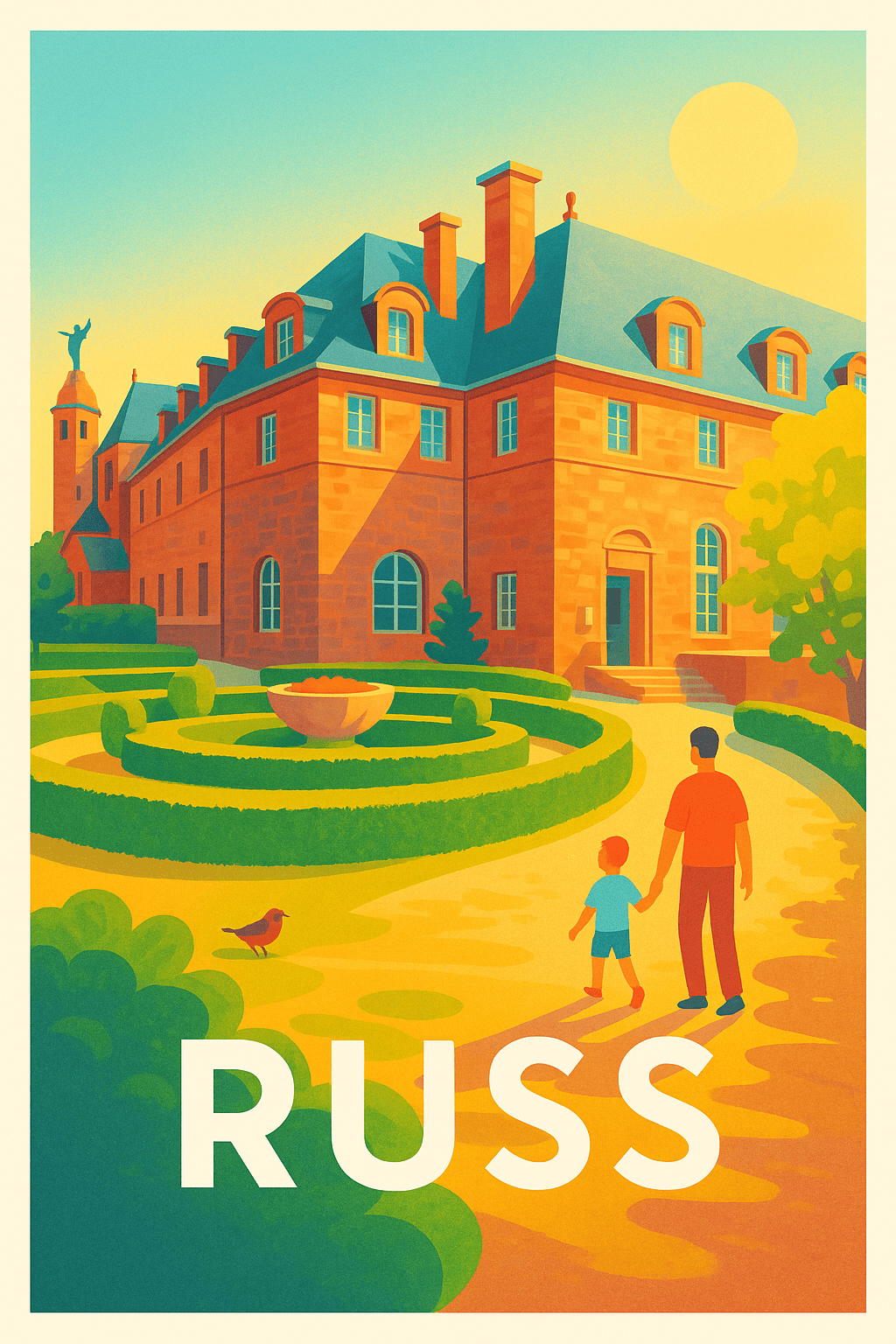 Affiche Russ — Flânerie ensoleillée au château de campagne · poster d'art de Russ