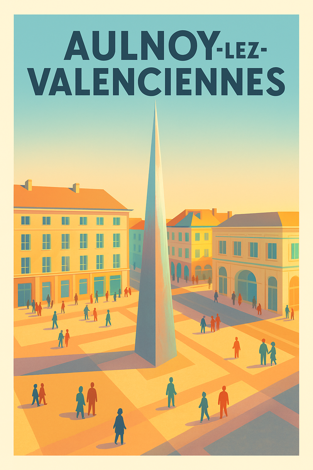 Affiche de Aulnoy-lez-Valenciennes - Place animée au coucher du soleil
