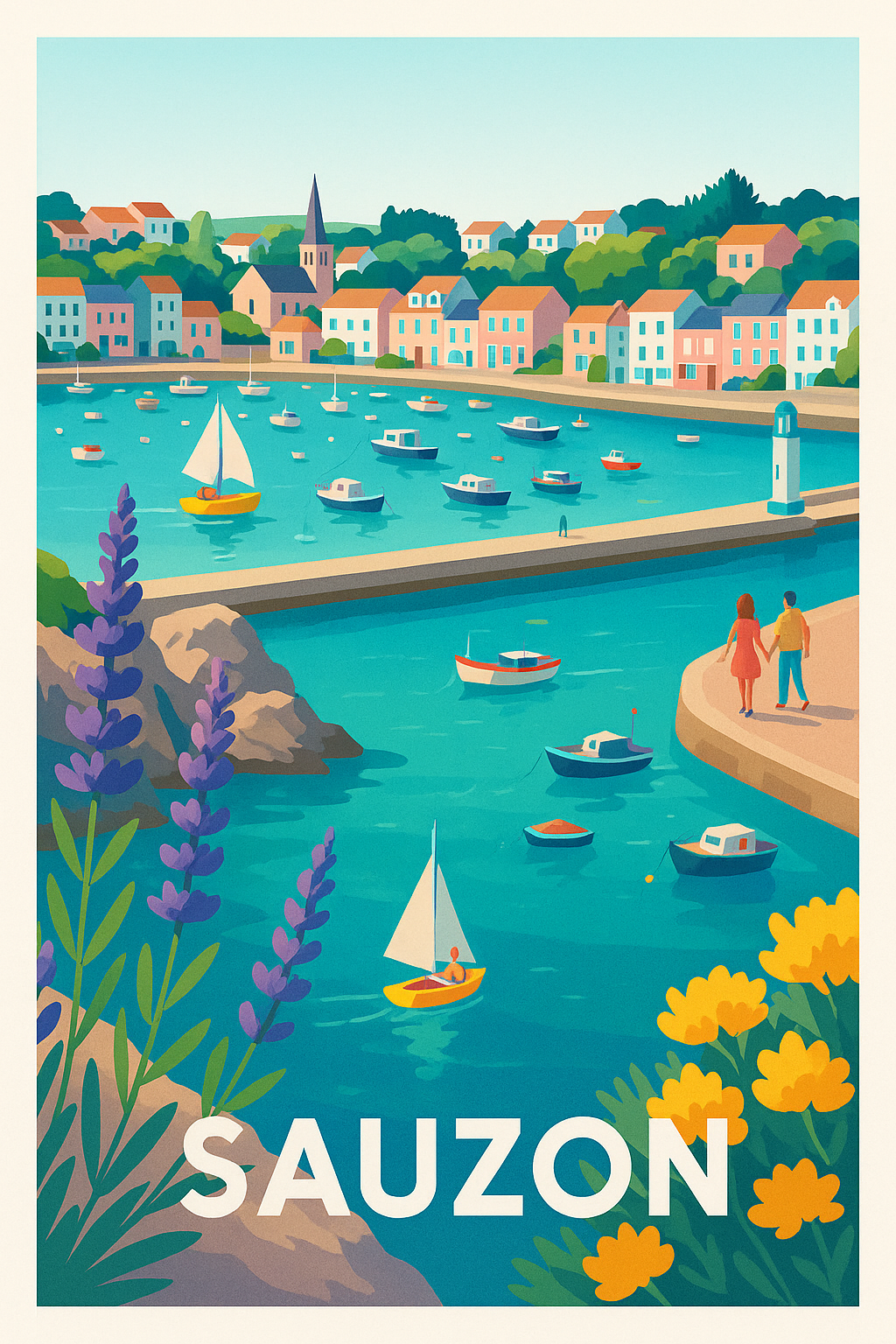 Affiche Sauzon — Escapade en bord de mer paisible · poster d'art de Sauzon