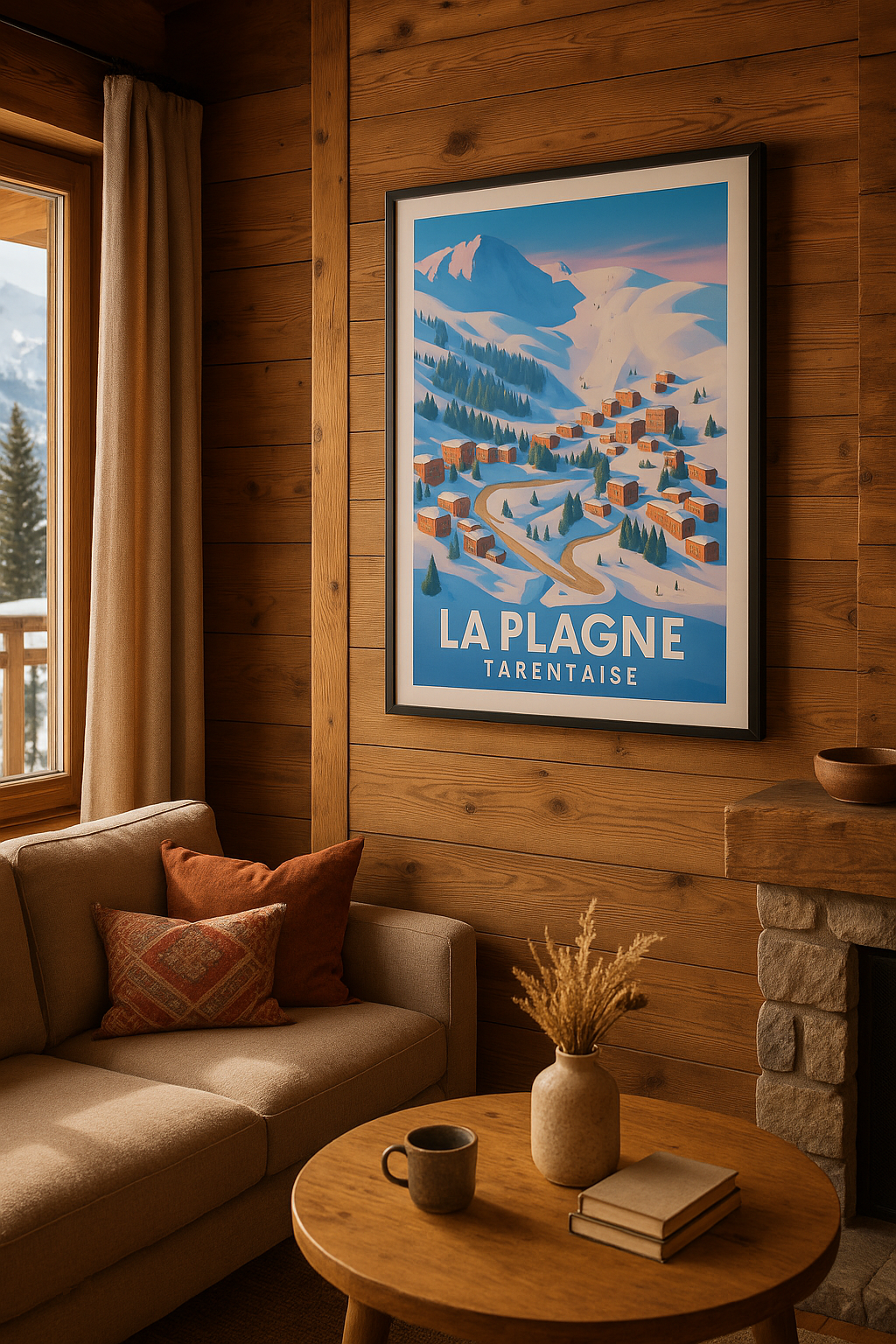 Mise en situation Affiche de La Plagne - Charme et panorama alpin hivernal