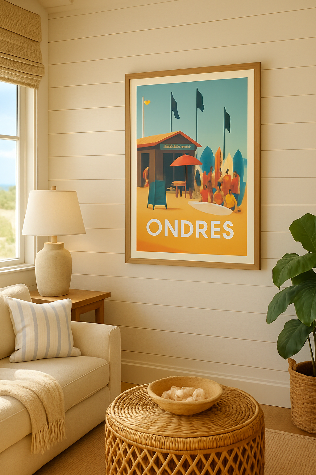 Mise en situation Affiche de Ondres - Ambiance Surf et Plage ensoleillée