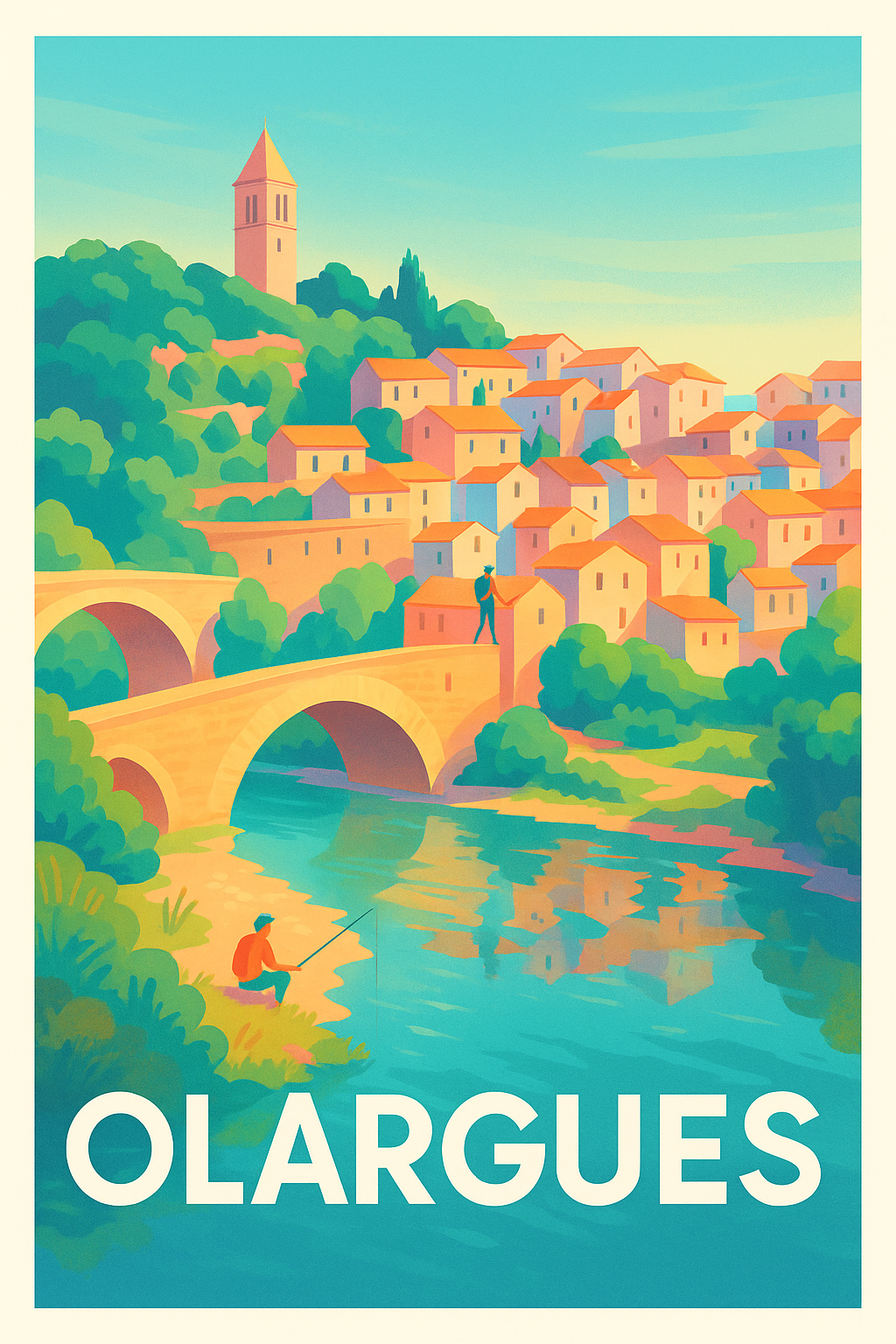 Affiche Olargues — Charme Bucolique au Bord de l'Eau · poster d'art de Olargues