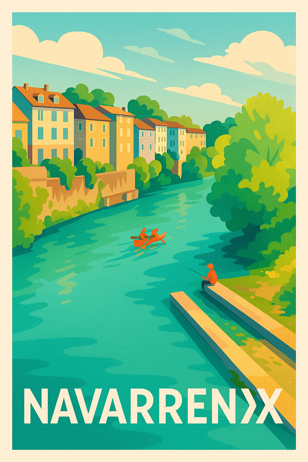 Affiche Navarrenx — Tranquillité au fil de l'eau · poster d'art de Navarrenx