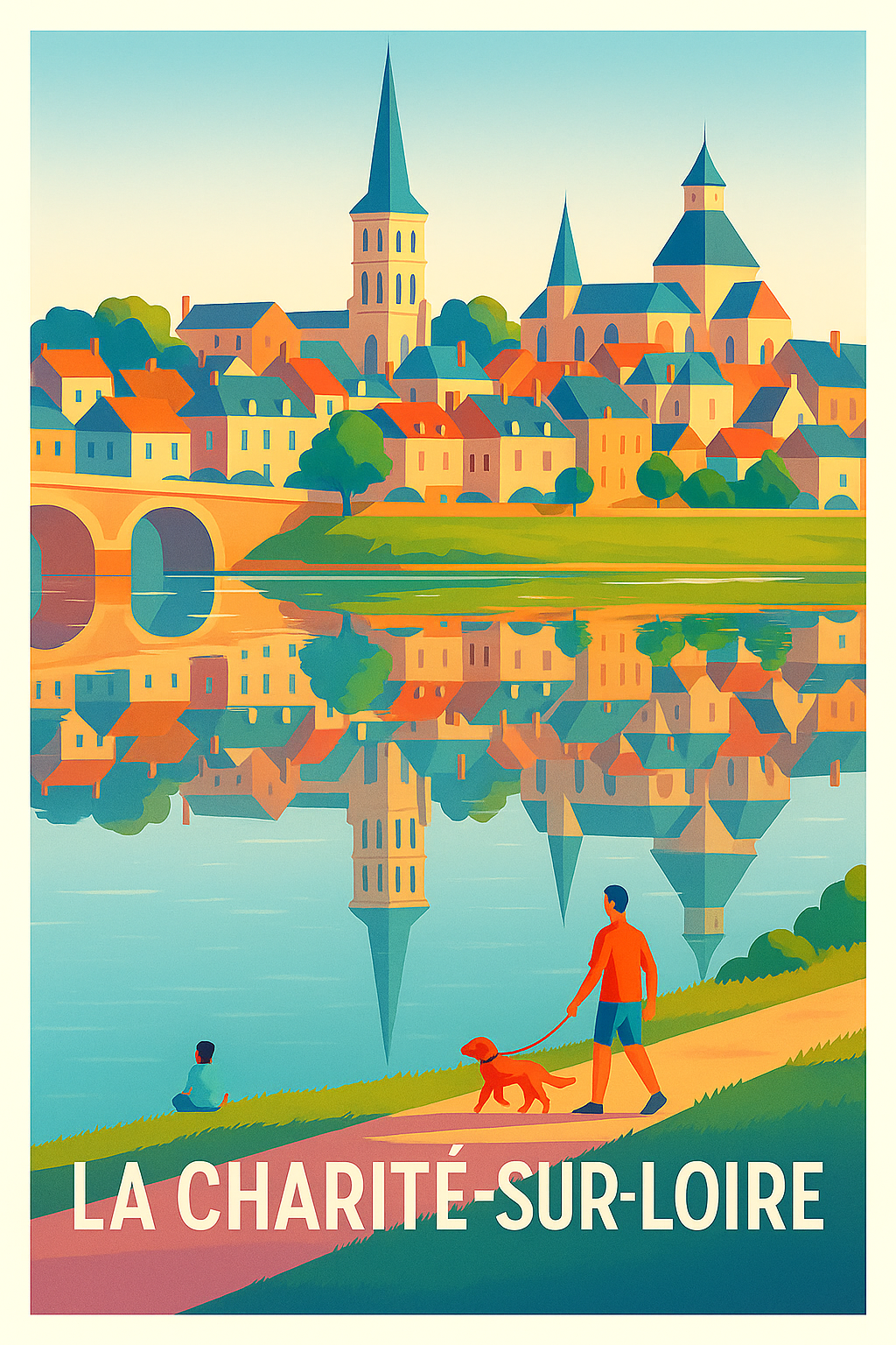 Affiche La Charité Sur Loire — Reflets paisibles au bord de la Loire · poster d'art de La Charité Sur Loire