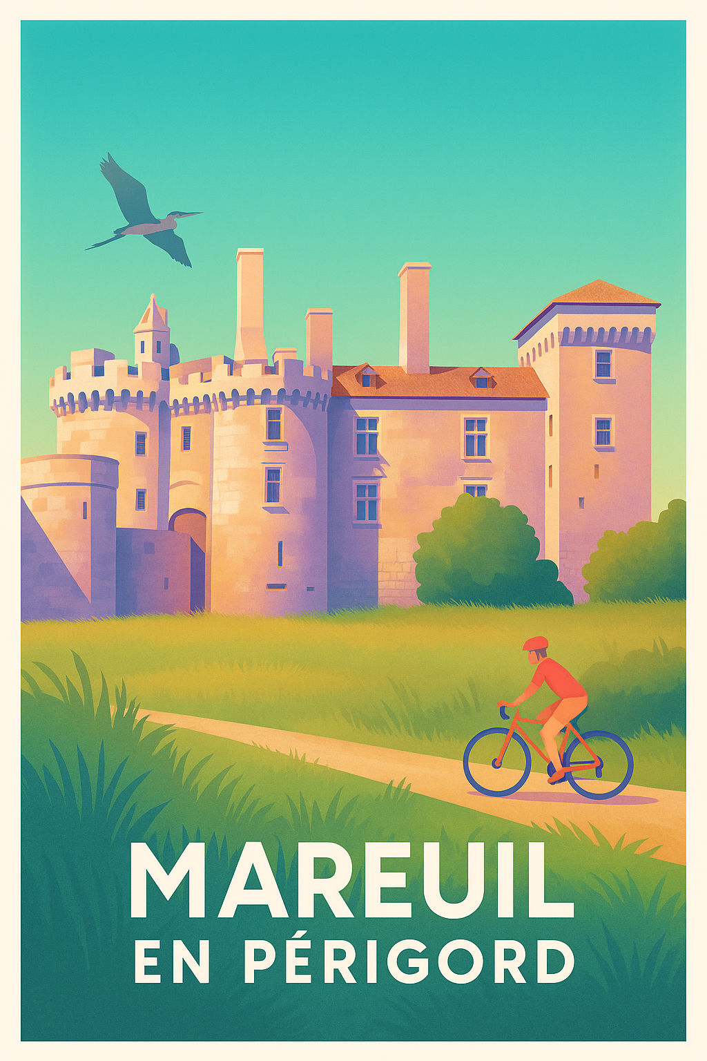 Affiche Mareuil en Périgord — Élégance du Château et Douceur de Vivre · poster d'art de Mareuil en Périgord