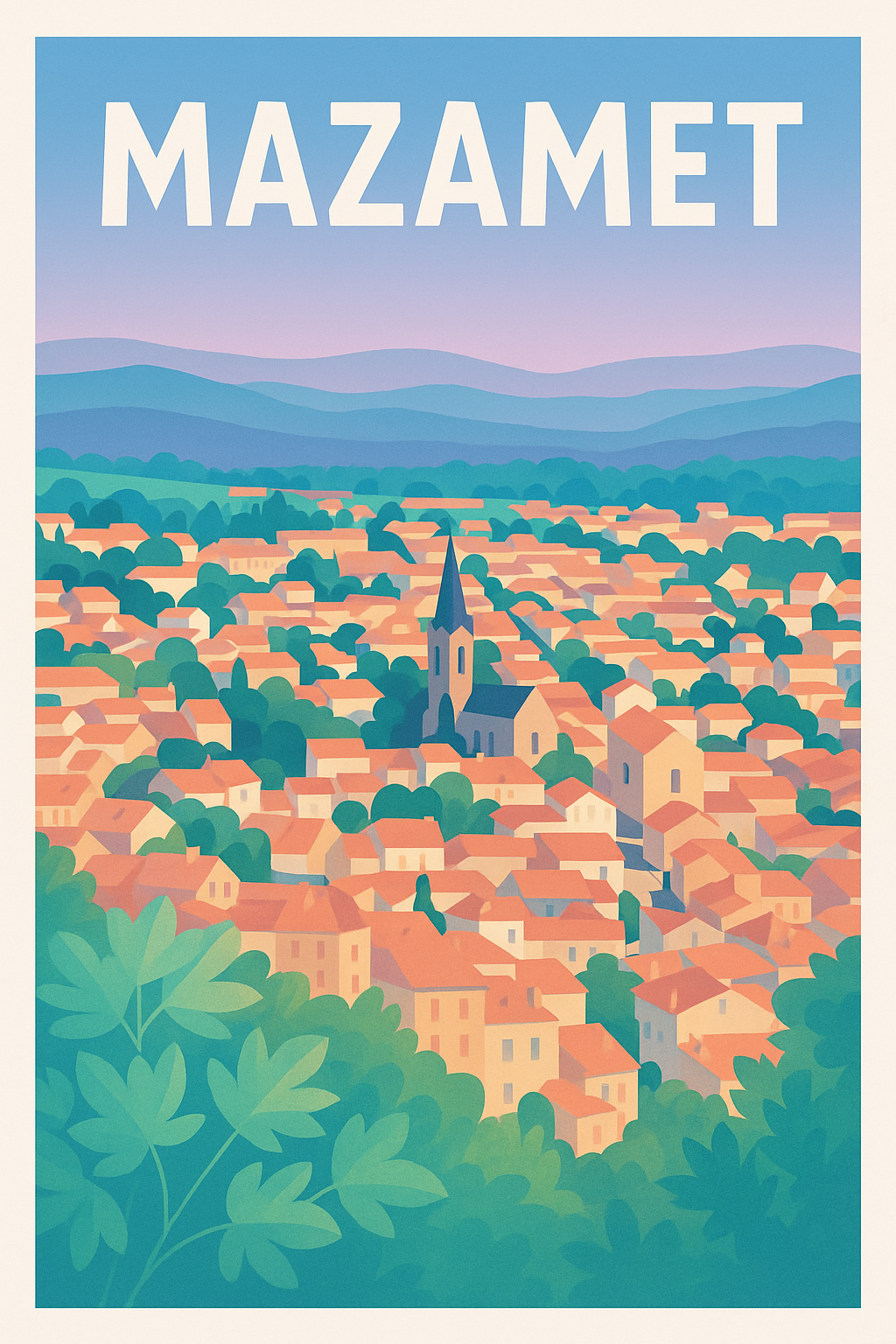 Affiche de Mazamet - Vue panoramique colorée et apaisante